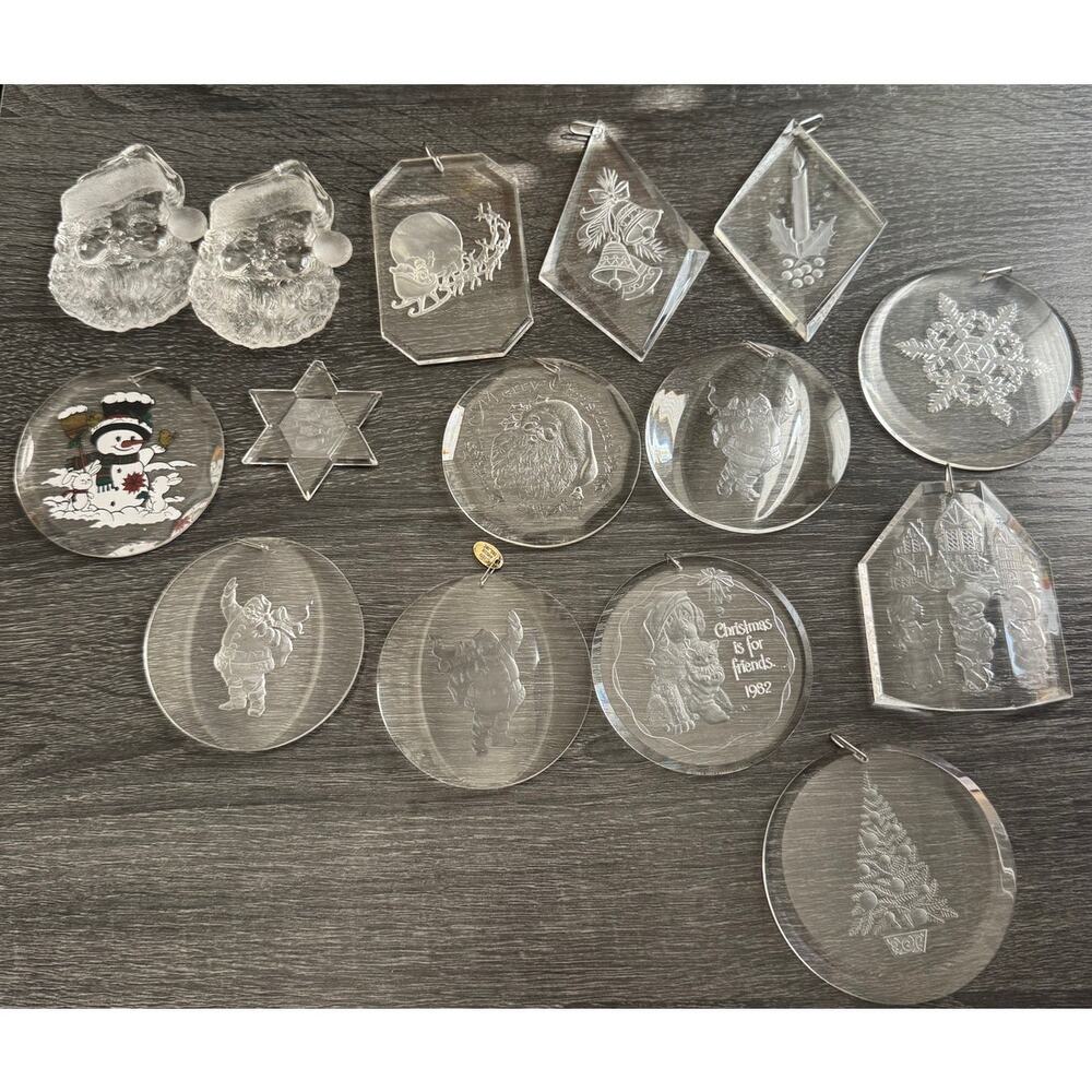 Lot Of 15 Clear Acrylic‎ Vintage Christmas Holiday Ornaments Amsun 1977 1980s